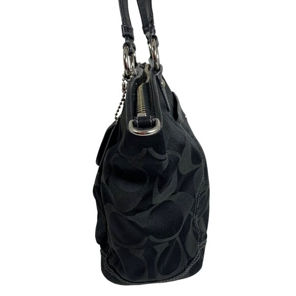 Coach Leah Black Signature Logo Jacquard Tote Shoulder Bag F13139 w/ Hang Tag - Picture 2 of 10